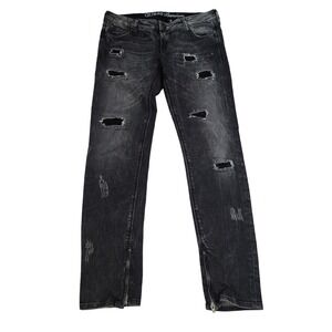 Guess Premium Jeans Beverly Slim Fit Women's Black Distressed Zipper cuff‎ Sz 28
